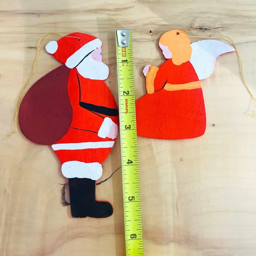 Vtg MCM W. Germany Wood Santa & Angel Christmas Ornaments Gift Topper Handmade